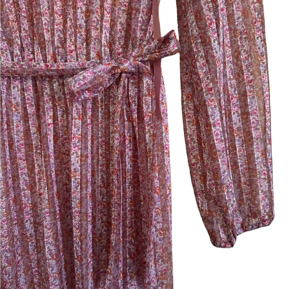 Vintage ILGWU Union Made Sheer Pleated Floral Belted Dress EUC Feminine - Picture 4 of 10